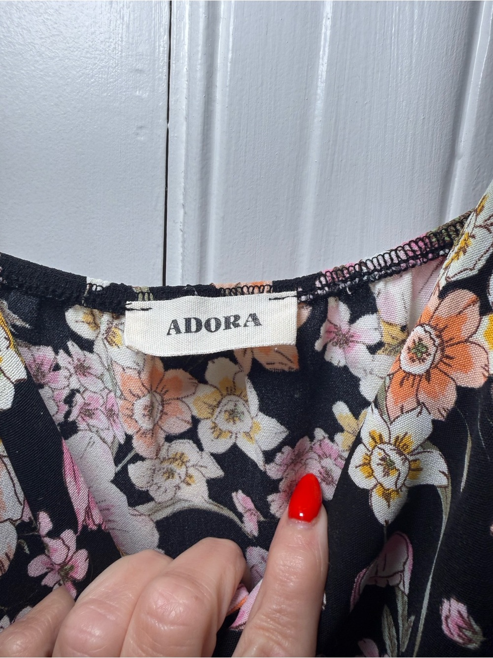 ADORA Black Floral Dress with Pink & Peach Blooms - Picture 3 of 3
